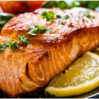 Broiled Salmon Filet · Freshly cut Salmon filet Served with homefries   