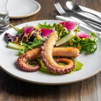 Pulpo a la plancha · Seared octopus, avocado puree, watercress salad, citrus vinaigrette