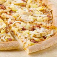 Hawaiian BBQ Chicken Original Crust Pizza · Smothered in zesty BBQ sauce, it's topped with grilled all-white chicken, bacon, fresh-slice...