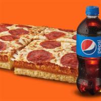 Lunch Combo · 4 slices of Detroit-style deep dish pizza with pepperoni and a 20 oz. Pepsi-Cola product.