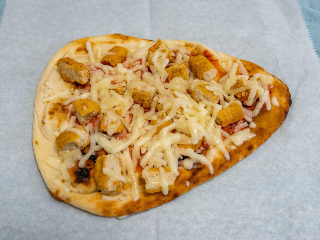 Paneer Tikka Naan Pizza · This naan pizza has our signature tikka sauce, tandoori paneer and mozzarella cheese.