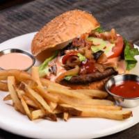 Hawaiian Burger Combo · TASTY CHEESEBURGER WITH LETTUCE, TOMATOES, HAM OUR HOUSE DRESSING AND TOPPED WITH SWEET SLIC...