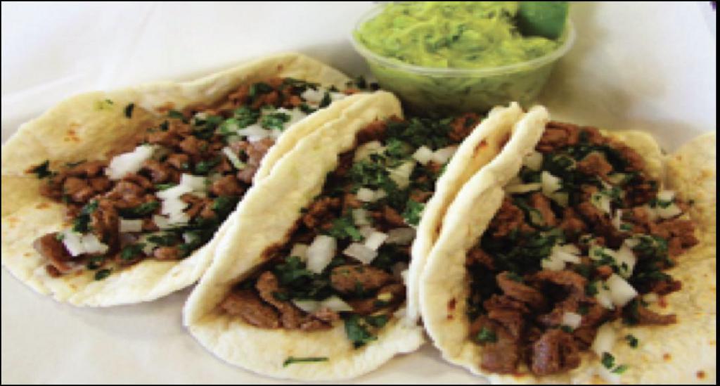 Carne Tacos (BEEF TACOS) 3 PC · FLAVORFUL STEAK STRIPS SERVED OVER SOFT FLOUR TORTILLA SHELLS, CHOPPED ONIONS,AND CILANTRO LIME.