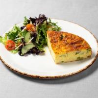 Pea & Cheddar Frittata · oven-baked omelette, served with a small side salad and a side of bread (390 cals)