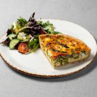 Asparagus & Goat Cheese Quiche · buttery crust filled with savory custard, asparagus, and goat cheese, served with a small si...
