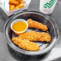 3 Pieces Chicken Tenders Combo · Choice of Dipping Sauces - Hot Honey Mustard, Sweet Baby Rays BBQ. Comes with Fries and a Dr...