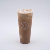 TARO BOBO · Red jade milk tea base. Drink includes homemade mini taro balls and taro puree. 