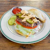 Build Your Own Burger · Comes with lettuce, tomato, pickles, caramelized onions and GETE sauce.