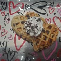 Chocolate Chip Mini Waffles · House made waffle mix with chocolate chips, made on a heart shaped griddle. 2 waffles and yo...