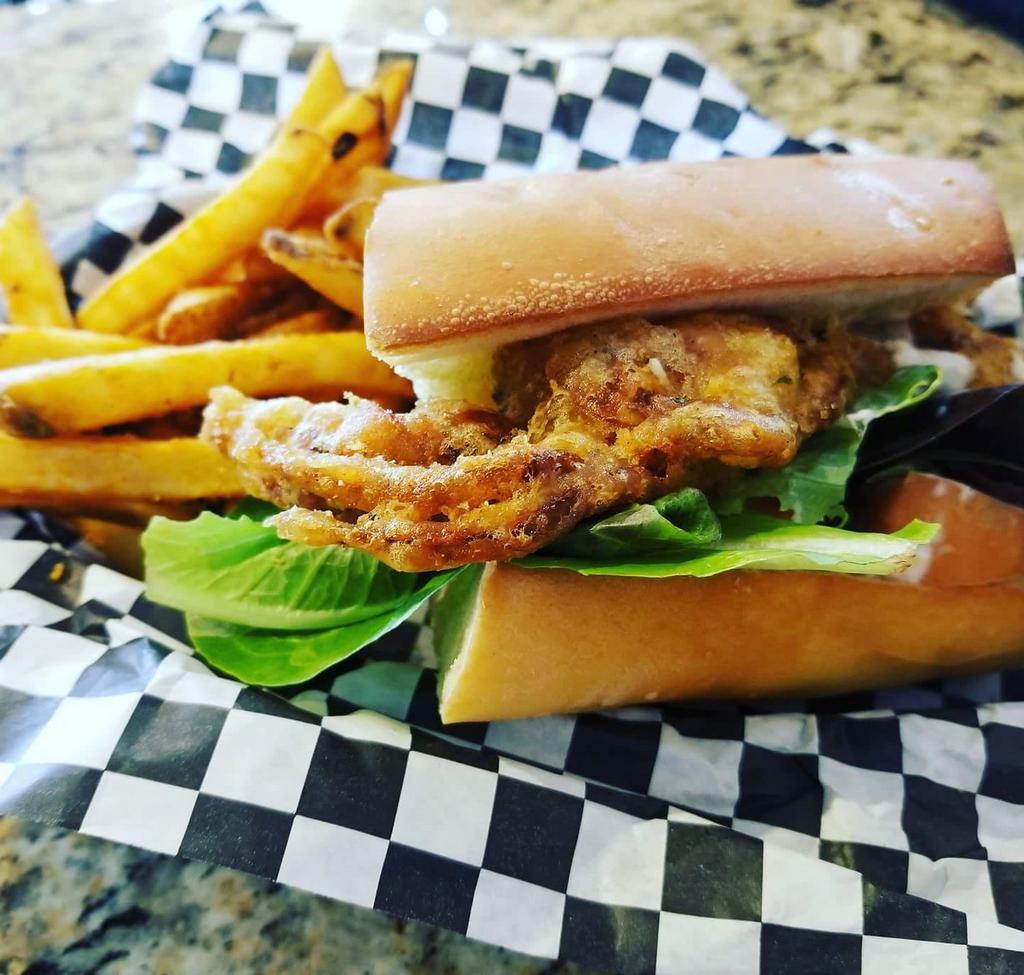 Soft Shell Crab Po-Boy · Served with French bread 6 inches, mayo ,tomato, pickle, lettuce and fries.