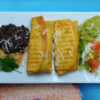 Chimichangas · Tortilla stuffed with a savory filling and deep fried.