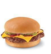 Cheeseburger · One 100% beef patty topped with melted cheese, pickles, ketchup and mustard served on a warm toasted bun.