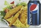 67. Three Piece Chicken Tenders over Rice · Breaded or battered crispy chicken. Served with salad & soda.
