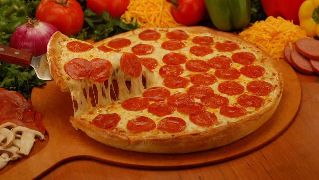 Pepperoni Pounder Pizza · 80 pepperoni slices and lots of mozzarella.
