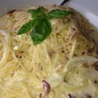 Carbonara Pasta · Cream sauce with bacon and onion.
