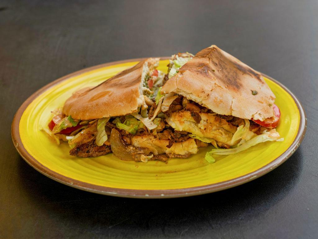 Torta Los Favoritos · Fresh bread sandwich with your choice of house meat. Served with mayonnaise, lettuce, tomato, onion, avocado, jalapenos, cheese, and bacon.