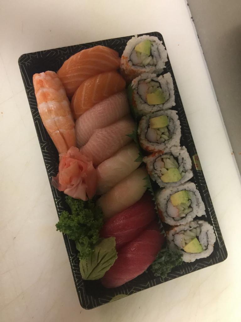 1. Sushi Deluxe · 9 pieces sushi and 1 California roll.