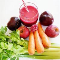 Blood Cleanse Juice · Carrot, apple, beet, celery and spinach.
