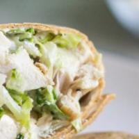 Caesar Wrap · Grilled chicken, Caesar dressing, croutons, Parmesan cheese and choice of condiment.