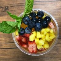 Summer Passion fruit tea · Large. With fresh strawberry mango blueberry mint