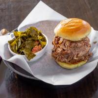 Pulled Pork Sandwich Combo · 1/2 pound pulled pork sandwich on a potato roll with a side, drink and choice of sauce.
(All...