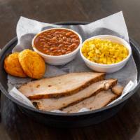 Smoked Turkey Platter · 1/2 pound of juicy smoked turkey breast with your choice of 2 sides and a sauce on the side.