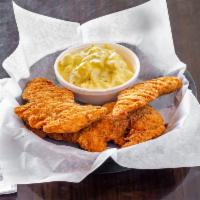 Kids 3 Chicken Tenders · Breaded crispy chicken with a side and drink