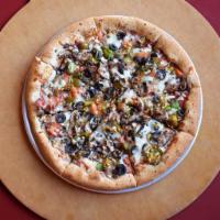 Classic Veggie Pizza · Mozzarella, fresh tomato, onion, green pepper, black olive, banana pepper rings, mushroom, s...