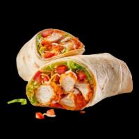 Buffalo Crispy Chicken Wrap · Crispy buffalo chicken, romaine lettuce, tomatoes, served with a side of blue cheese dressing.