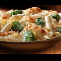 Chicken Fettuccine Alfredo · Specialty pasta. Grilled marinated chicken breast, sauteed broccoli, and mushrooms in our cr...