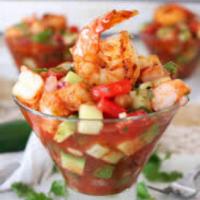 Mexican Shrimp Cocktail  ·  (COCKTAIL DE CAMARONES) FRESH SHRIMP, CUCUMBER, CILANTRO, ONION, AVOCADO, TOMATO, CILANTRO,...