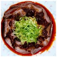 MaLa Beef Tongue · Sliced beef tongue served with cucumbers, spicy and satisfying