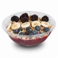 Banana Berry Crunch Acai Bowl · Base:  Acaí, strawberry, blueberry, and banana. Topped with granola, strawberries, blueberr...