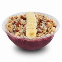 Tropical Sunrise Acai Bowl · Acaí, mango, pineapple, and strawberry. Topped with granola, banana, goji berries, and cocon...