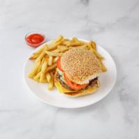 Cheeseburger Deluxe · Served with coleslaw and pickle. Includes french fries, lettuce and tomato.
