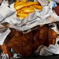 5 BBQ Fried Wing Platter  · Five fried wings served with French fries or potato wedges. Your choice of Honey BBQ sauce ,...