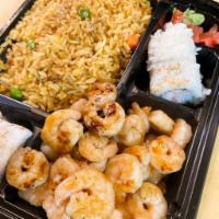 Shrimp bento box · Rice, shrimp, California roll (2 pieces), ginger, Wasabi 