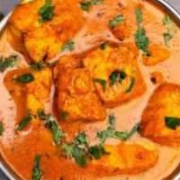 Goan Fish Curry · Fish cooked in a coconut, kokum and cream sauce. Served with portion of Basmati rice.