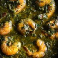 Shrimp Saagwala · Shrimp cooked with fresh spinach, garlic, onion, and cream.