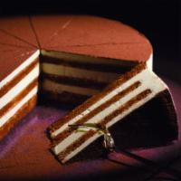 Tiramisu Cake · Zabaione cream divided by three layers of espresso soaked sponge cake and dusted with cocoa ...