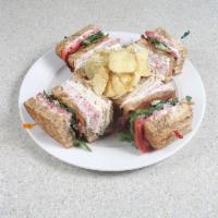 Club Sandwich · Ham, turkey, bacon, American, Swiss, lettuce, tomato, and mayo on toasted white, wheat, or r...