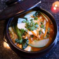5. Vegetable Dubu Soup （青菜豆腐煲） · Korean Soft Tofu Stew with Pork Potato, Carrot, Mushroom, come with Salad, Rice and Egg.
青菜豆...