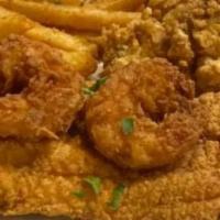 Kelands Seafood Platter · Fresh fish, shrimp, and crab balls tossed in our Cajun breaded fried to golden perfection an...