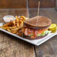 Salmon BLT Sandwich · Bacon, lettuce, tomato, herb mayo, pumpernickel.