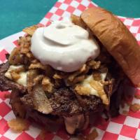 Onion Burger · A 5 oz. patty of Oklahoma style, fried onion burger and with white American cheese.