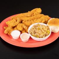 Tender and Shrimp Special Combo · 3 pieces tenders and 6 shrimp. Served with 1 side, 1 roll and 1 drink.