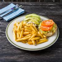 Mexican Burger · Burger with avocado, jalapeno and Mexican cheese.