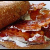 Bagel With Cream Cheese Tomatoes And Bacon  · Bagel With Cream Cheese Bacon And Tomatoes. Add-ons extra. 
