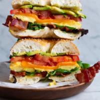Morning Mood Breakfast Sandwich (eggs, bacon, ham, avocado, Vermont cheddar, tomatoes, spinach) · Choose your favorite cheese. Choose your favorite bread. White, rye, multigrain, ww, bagel, ...