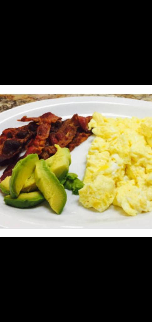 Eggs Bacon & Half Avocado On Plate With  Side Toast  · Eggs bacon avocado. Add-ons extra. 